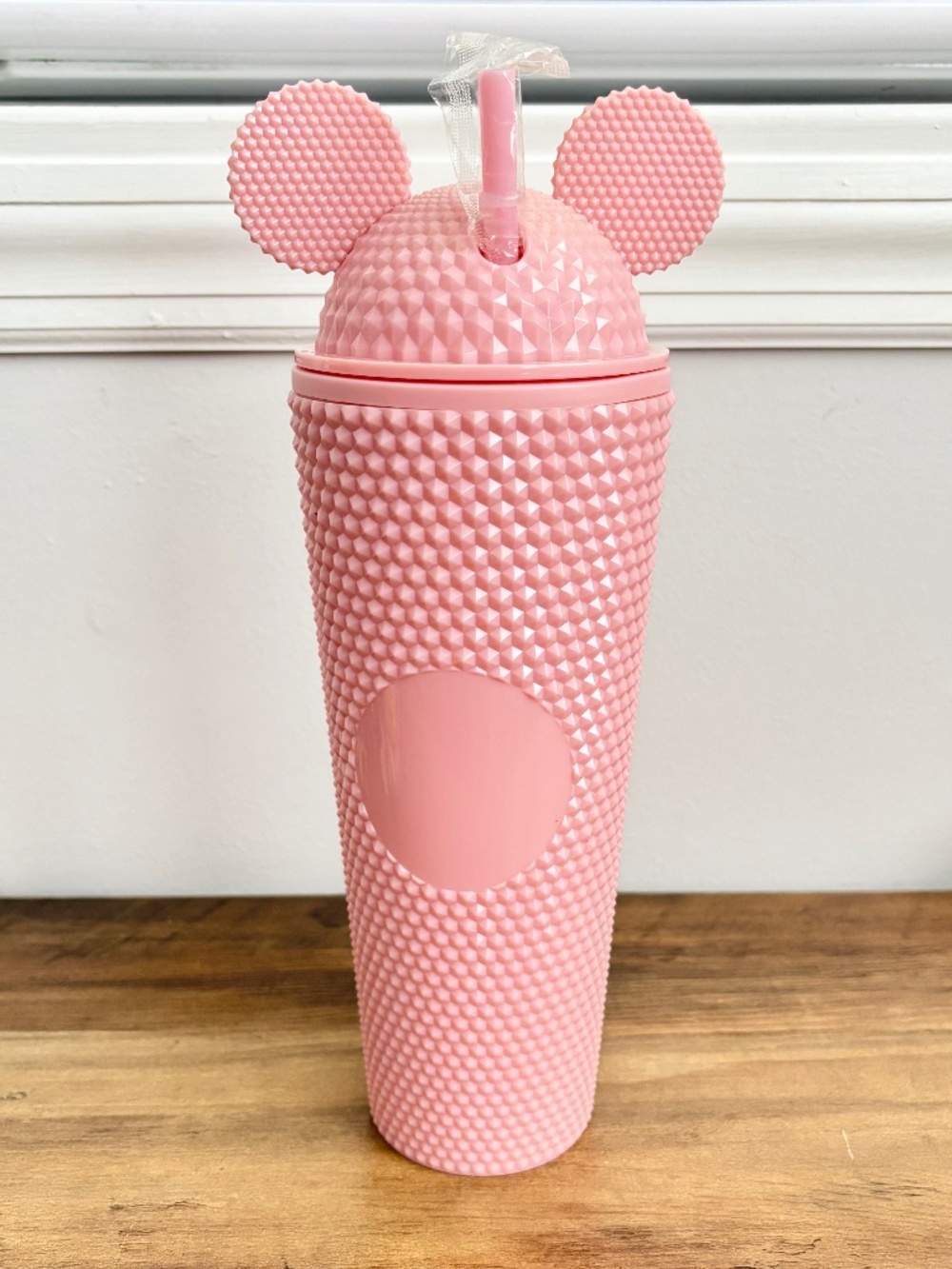 NEW Disney Mickey Mouse Light Pink Studded Tumbler Cup w/ Lid Straw Water 20 oz